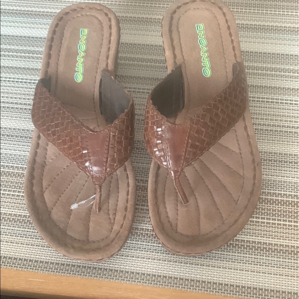 Brown Sandals with Woven Detail and Cushioned Footbed